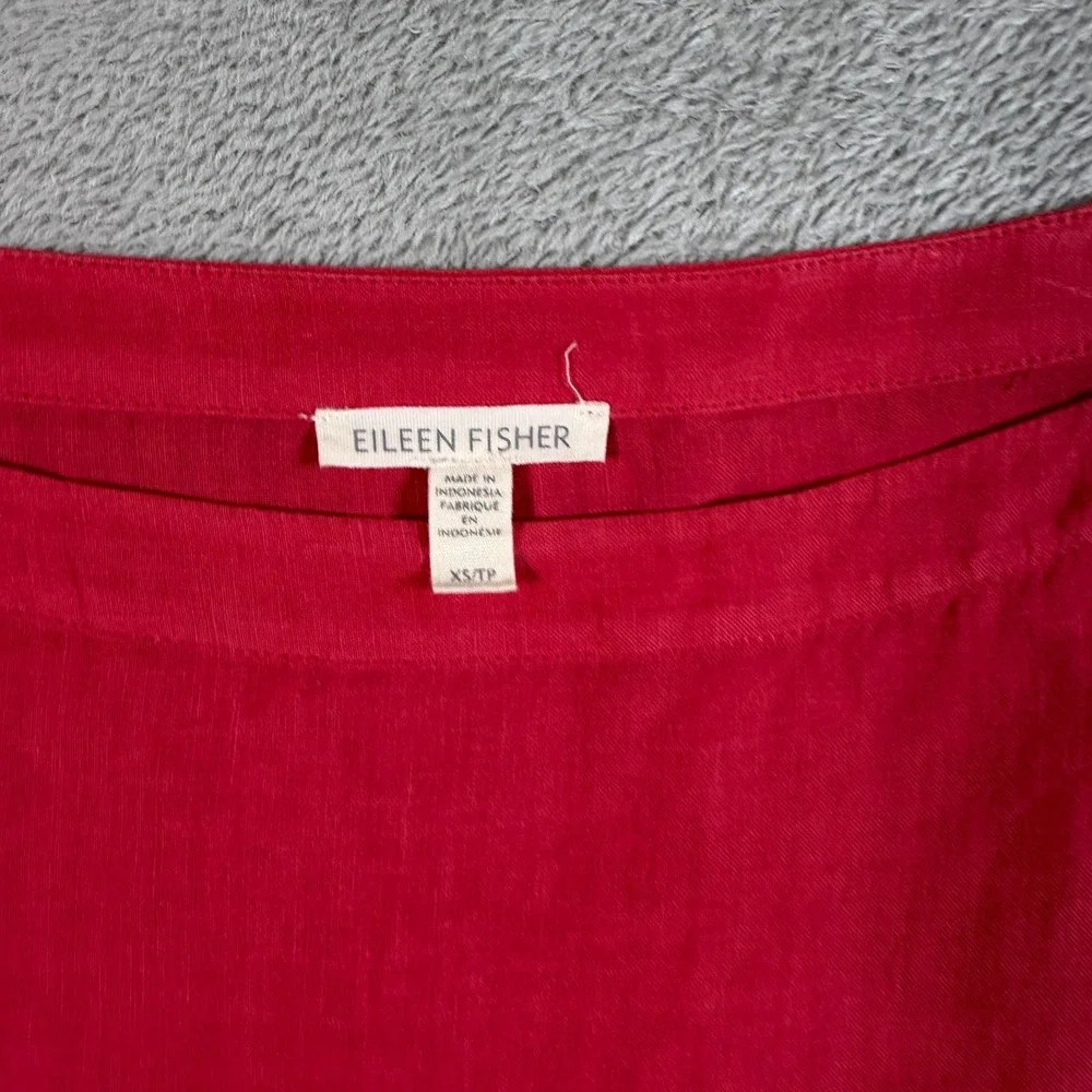 Eileen Fisher Linen Top Womens XS Pink 3/4 Sleeve Drawstring Garment Dyed